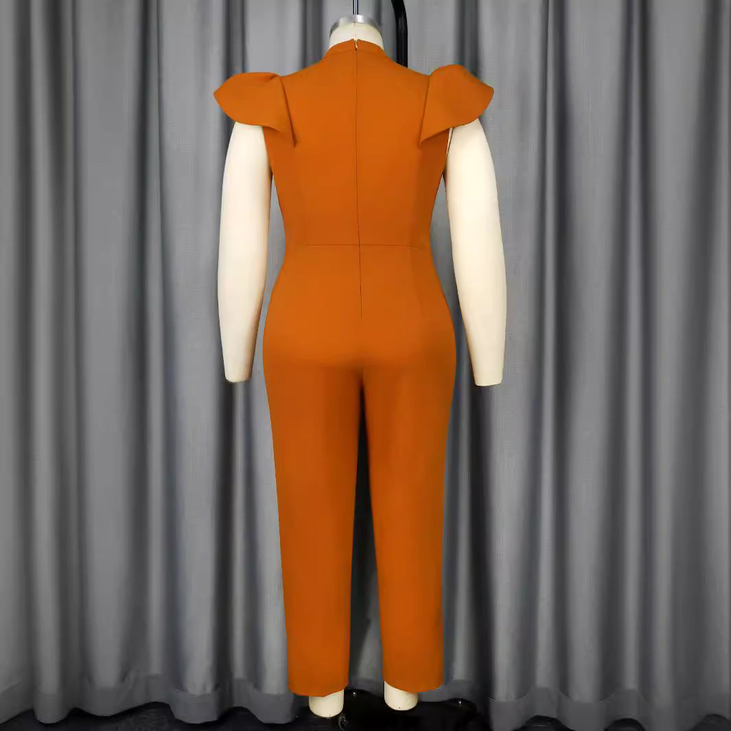 Dame elegant jumpsuit med raffineret udskæring og voluminøse ærmer Skovae