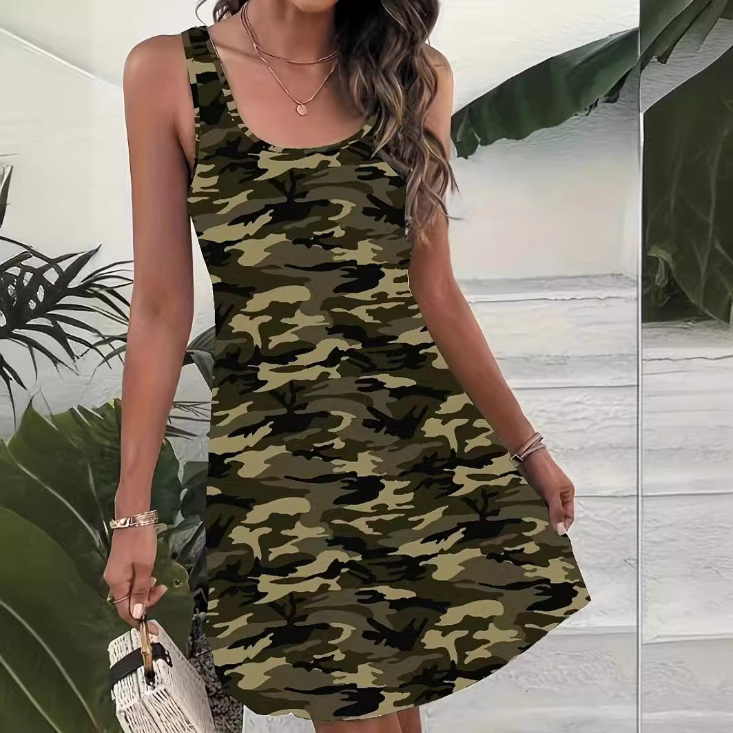 Dame Tropical Print A-linje Fritidkjole Stilla