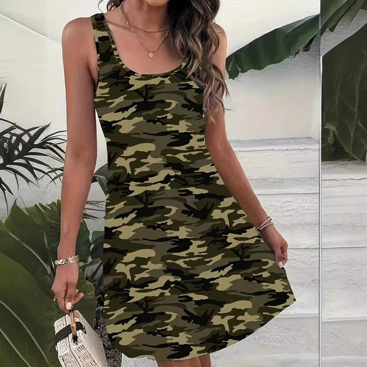 Dame Tropical Print A-linje Fritidkjole Stilla
