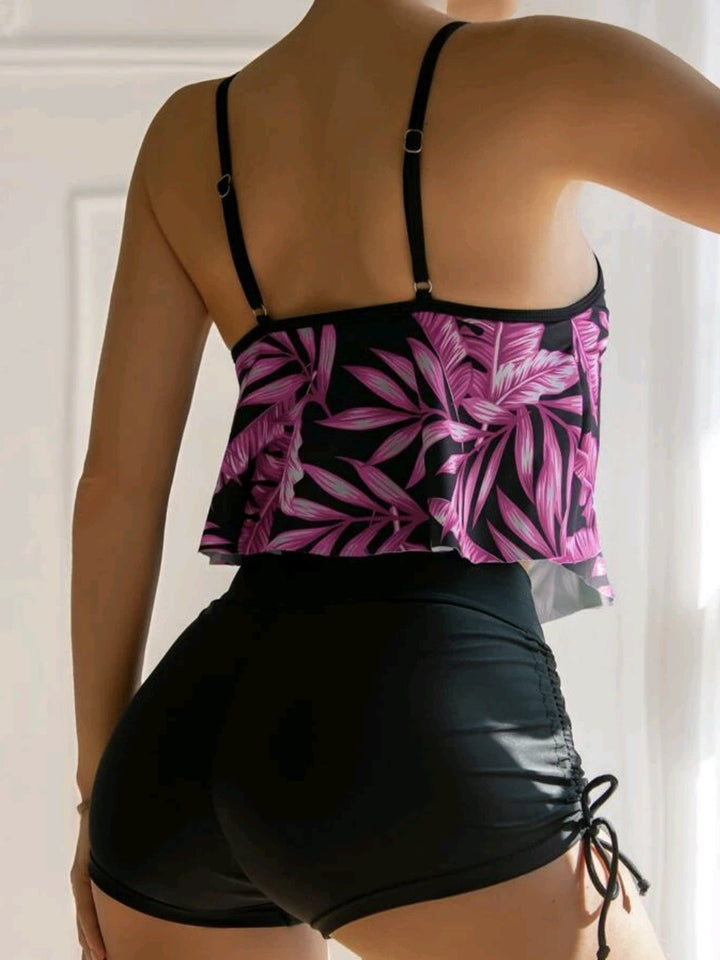 Damer Flydende Volang Tankini-top med højtsiddende shorts Stilla
