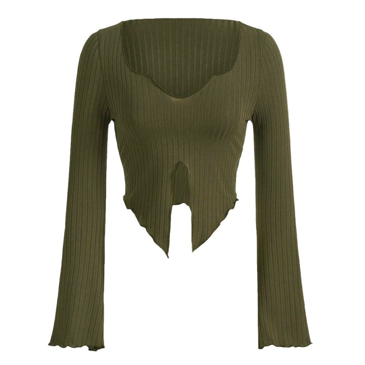 Kvinders cropped langærmet skjorte med asymmetrisk nederdel og stilige rynkedetaljer Stilla