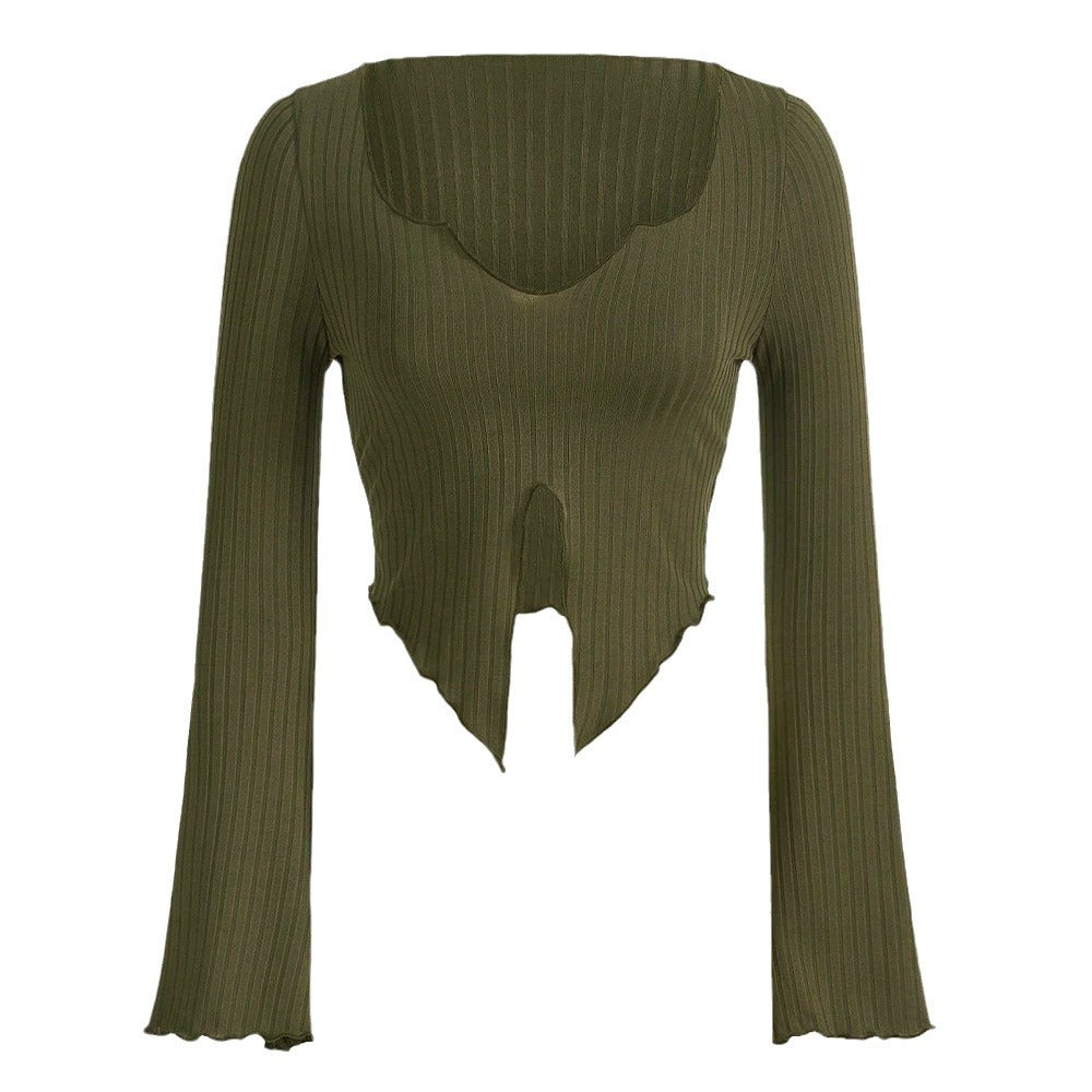 Kvindenes cropped langærmet skjorte med asymmetrisk kant og moderigtige flæse detaljer Stilla