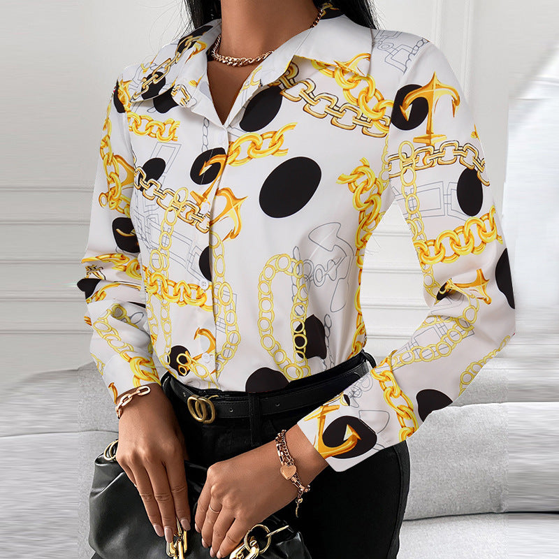Dame Elegant Bluse med kunstnerisk kædemønster Stilla