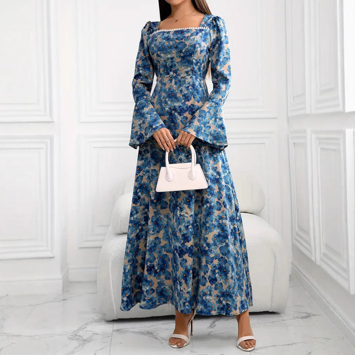 Dame elegant maxikjole med florale mønstre og voluminøse ærmer Stilla