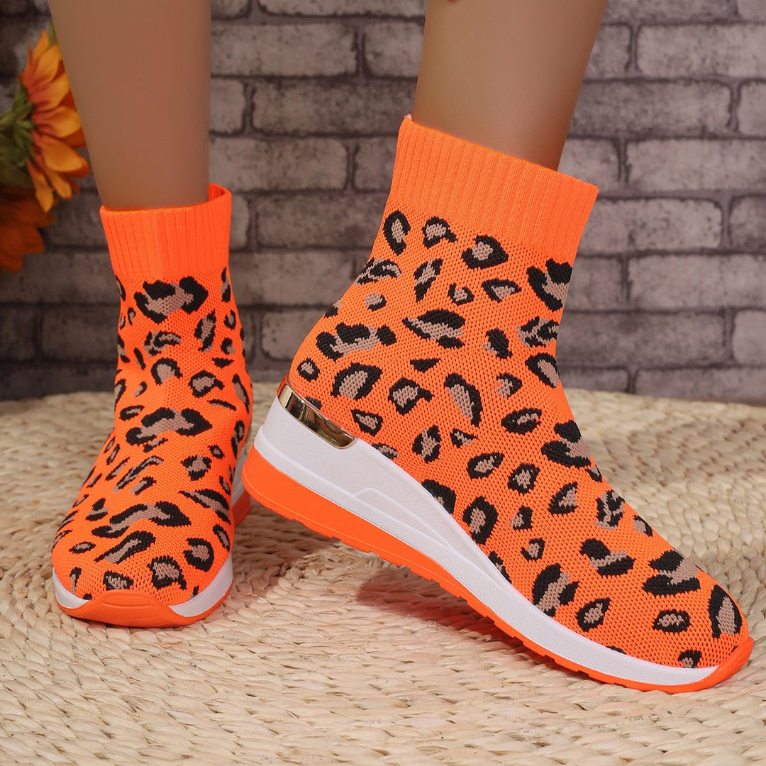 Dame Sneakerboots med innovativt strikdesign og trendy leopardmønster Stilla