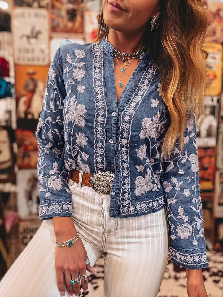 Dame broderet bluse Stilla