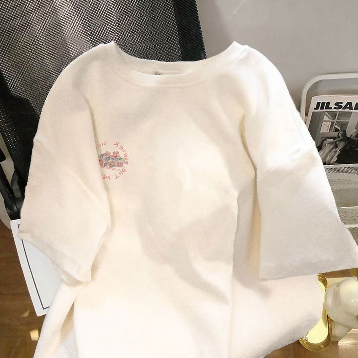 Dame T-shirt med kunstnerisk bjerg- og blomstermotiv Stilla