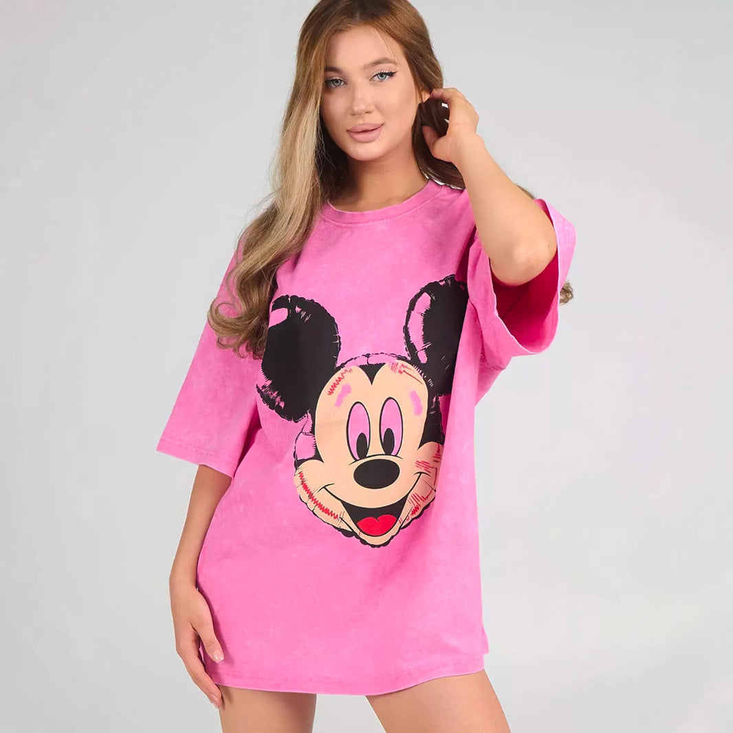 Dame oversized T-shirt med nostalgisk Mickey Mouse tryk og afslappet snit Stilla