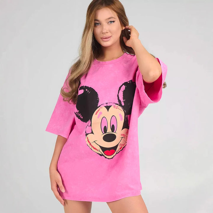 Dame oversized T-shirt med nostalgisk Mickey Mouse tryk og afslappet snit Stilla