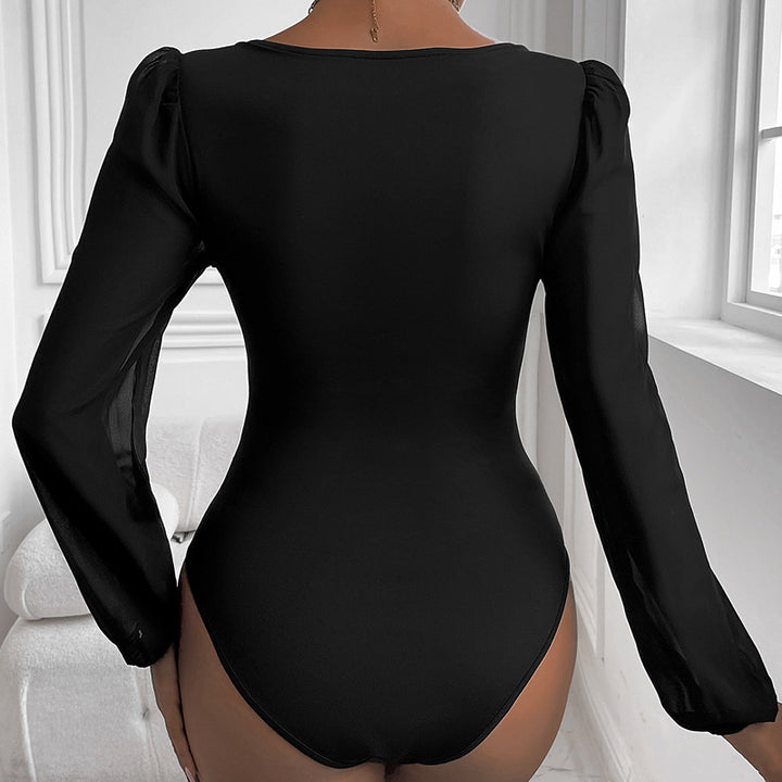 Dame Elegant Bodystocking med romantiske pufærmer og V-udskæring Stilla