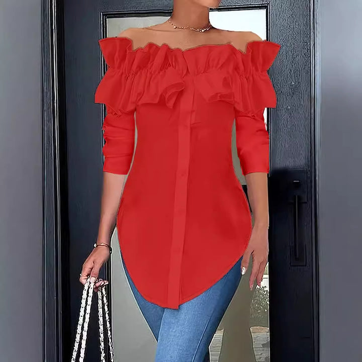 Damebluse med voluminøse flæsedetaljer Stilla