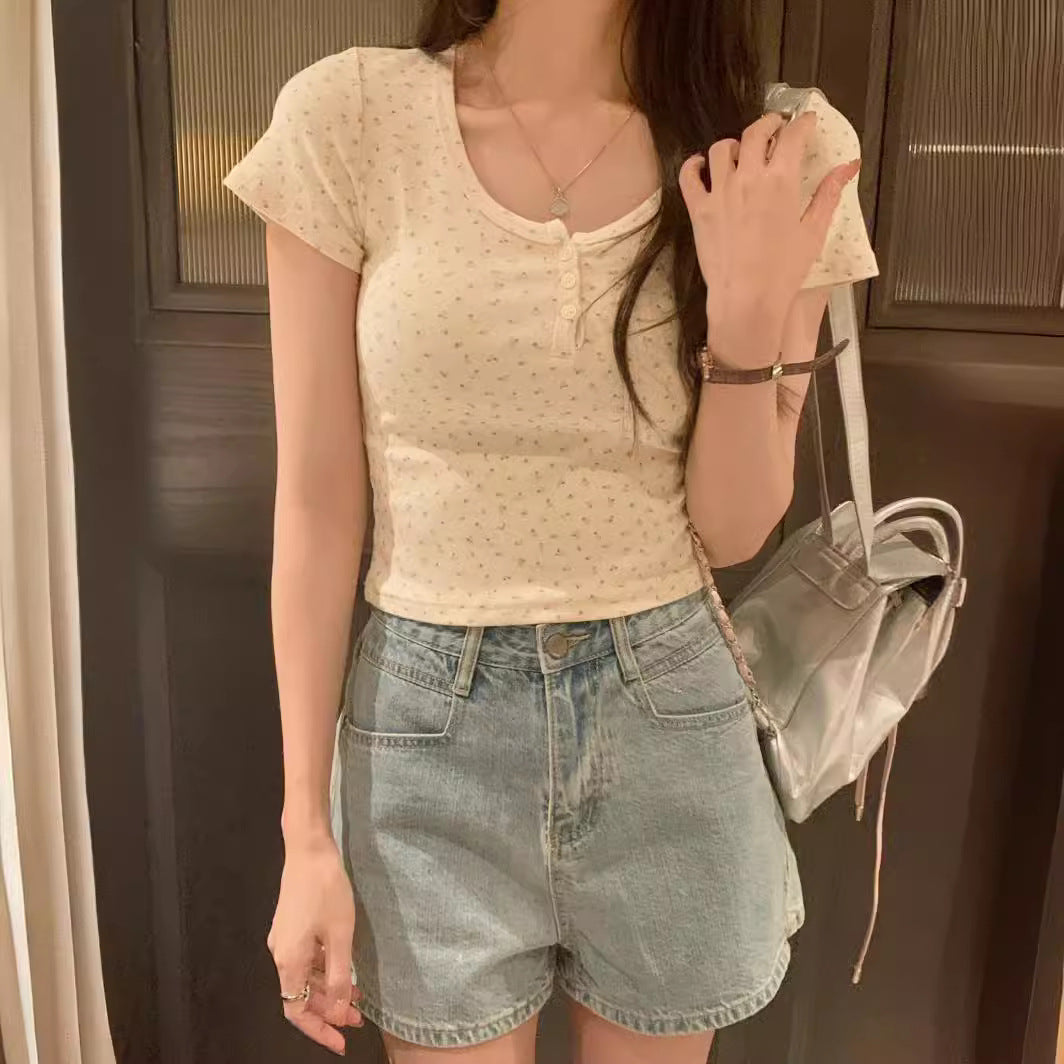 Femme Fritid Kortærmet Henley Top Stilla