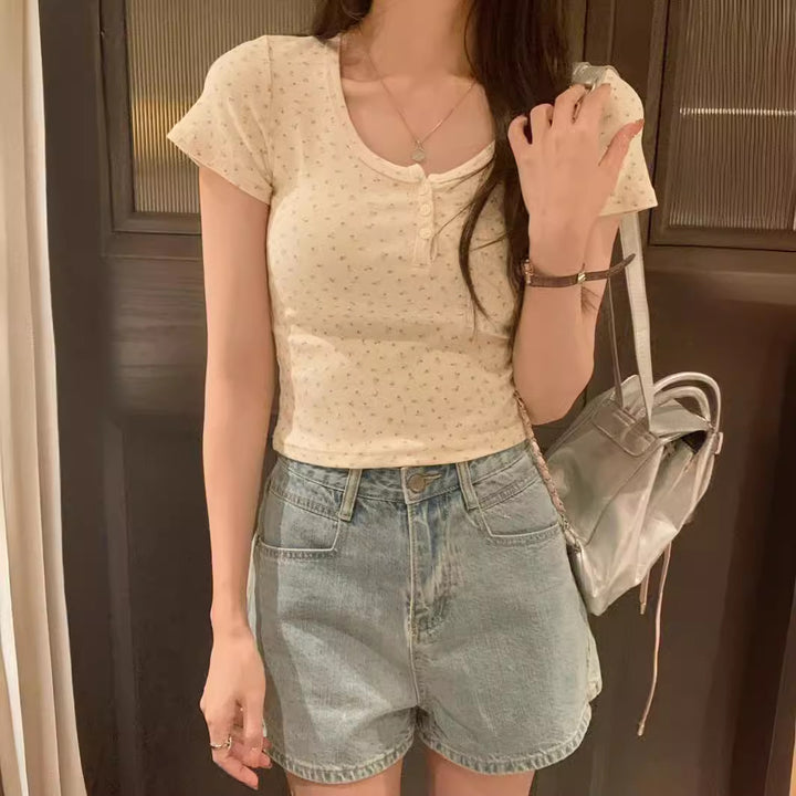 Femme Fritid Kortærmet Henley Top Stilla