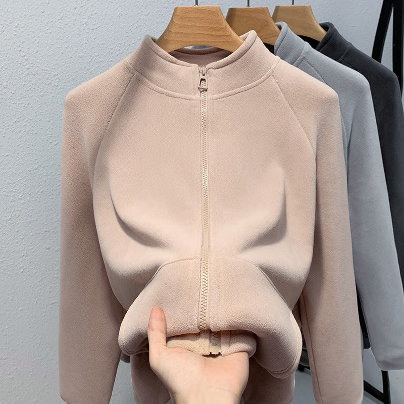 Dame blød fleece-zip-hoodie med elegant ståkrave og afslappet pasform Stilla