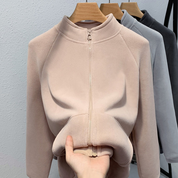Dame blød fleece-zip-hoodie med elegant ståkrave og afslappet pasform Stilla