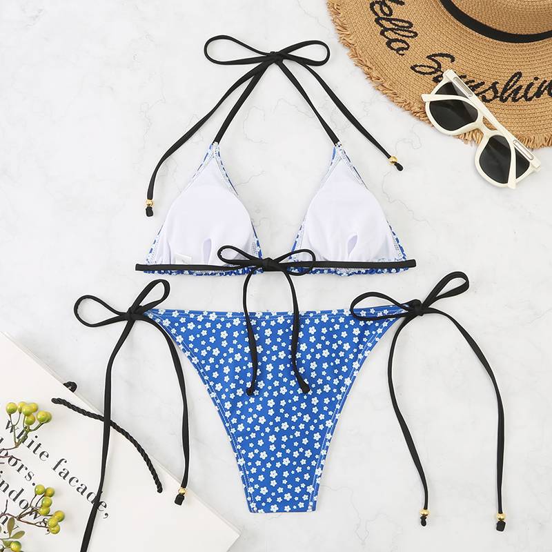 Dame Floral Print Triangle Bikini Sæt Stilla