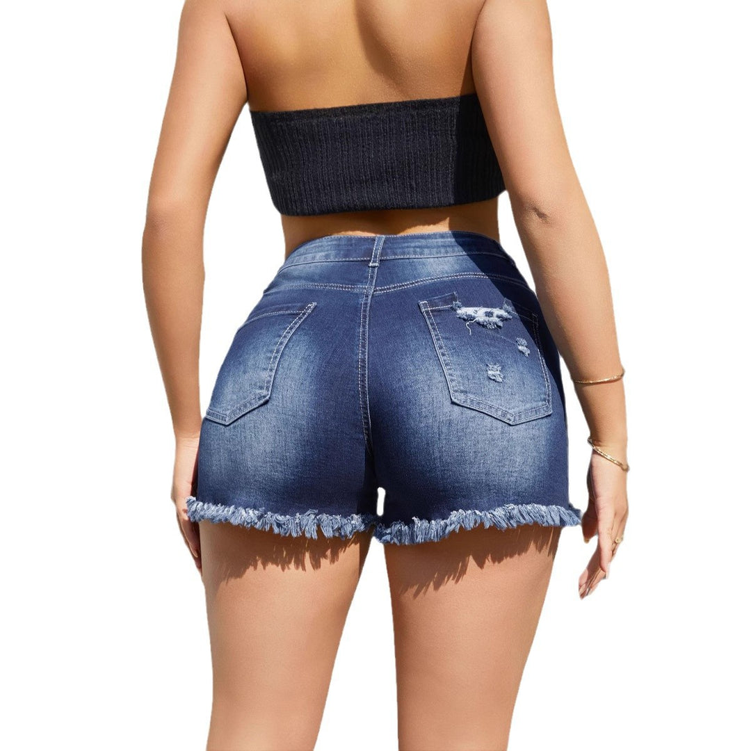 Dame mode Jeans-shorts med legende ødelagte detaljer og afslappet snit Stilla