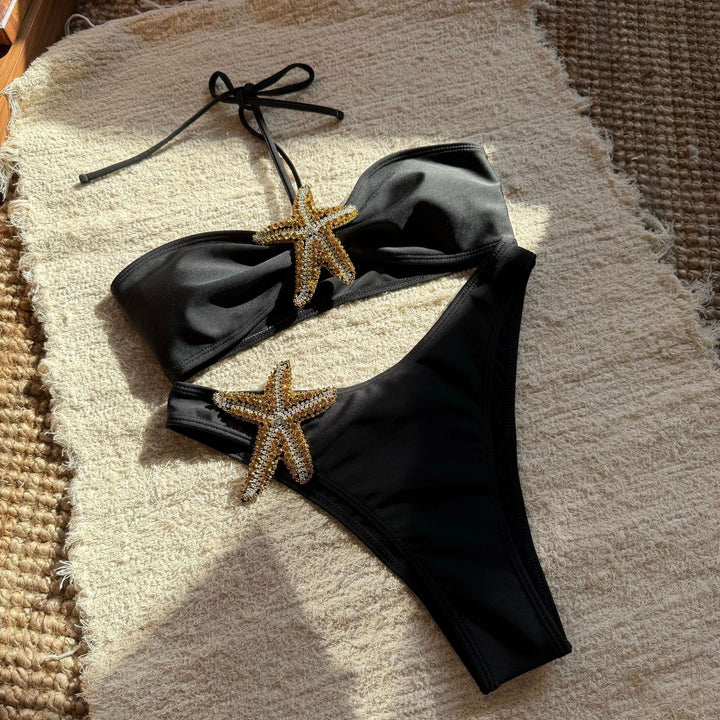Dame Bikini med glitrende stjerneapplikationer og komfortabel pasform Stilla