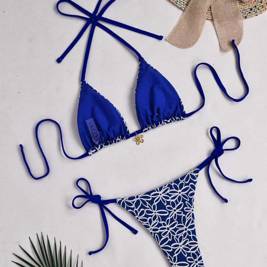 Dame Triangel-Bikini med kontrasterende blomsterdesign Skovae