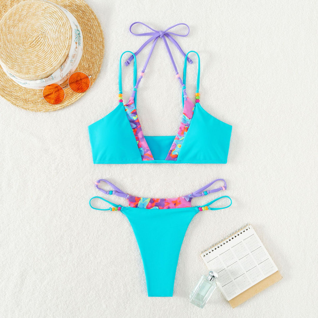Dame Triangel-Bikini med trendy blomsterdesign og moderne binding system Skovae