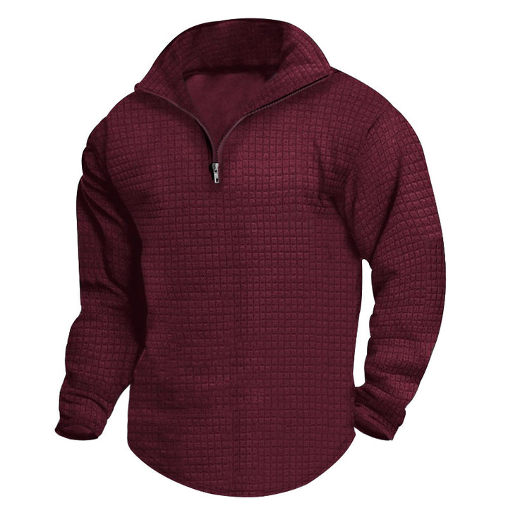 Herrer nan Stehkrave-sweatshirt med kvadratisk struktur og kort frontzip Skovae