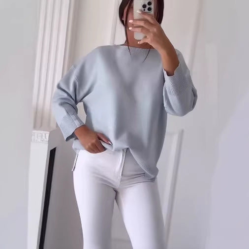 Kvinders Casual Oversized Sweater med Asymmetrisk Snit og Knapdetaljer Skovae