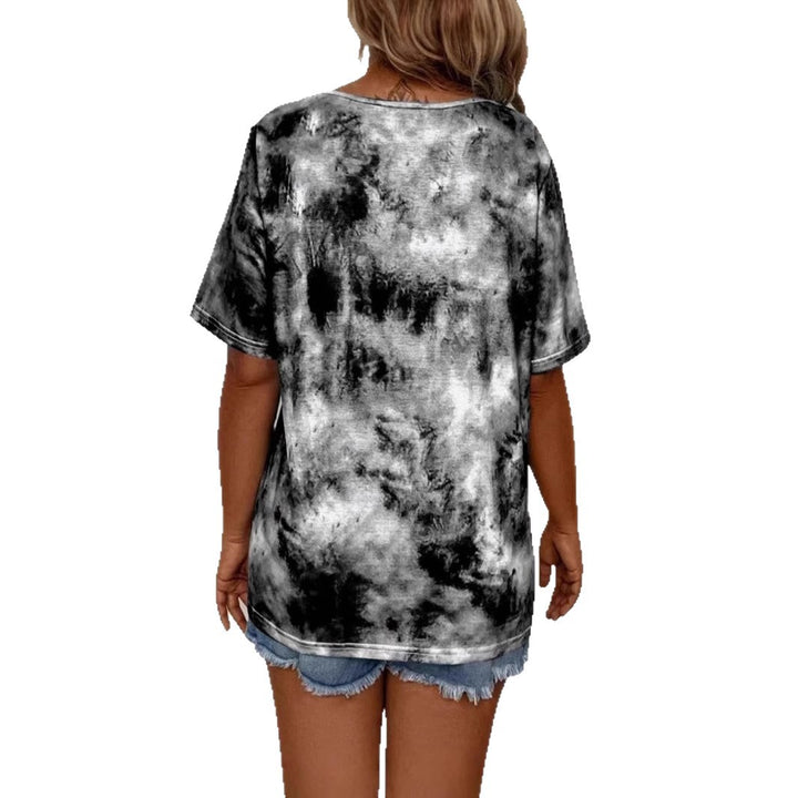 Dame T-shirt med snøring og moderne batikmønster Stilla