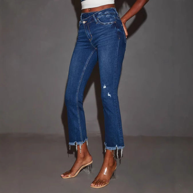 Dame Bootcut Jeans med frynset kant og trendy vask Stilla