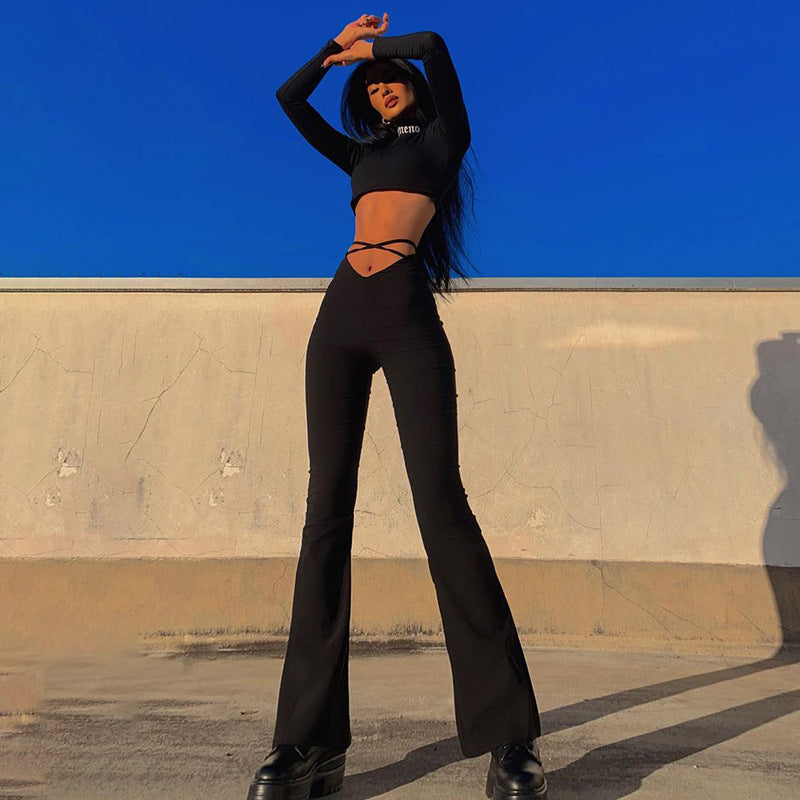 Dame flare jumpsuit med åben rygudskæring og moderne bandeau Stilla
