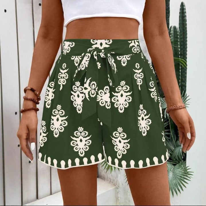Dame sommerlige chino-shorts med bindebælte Skovae