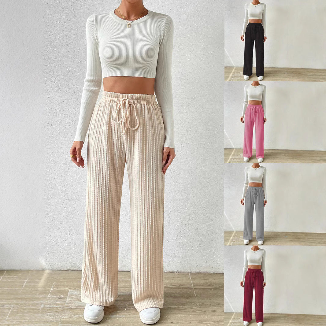 Dame hyggelige strikkepalazzo-bukser i elegant ribdesignet med elastisk talje Stilla