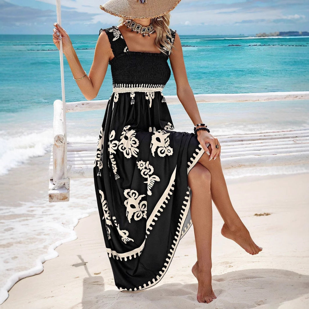 Dame High-Low Maxi Kjole med rynket top Stilla