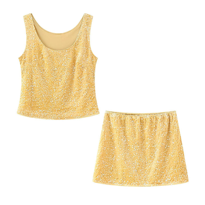 Femme Udsmykket Tekstureret Tanktop og Mini Nederdel Sæt Stilla