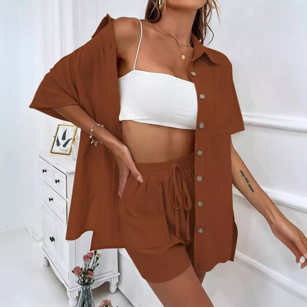 Damer Sommerligt Loungewear sæt med Kortærmet skjorte og Shorts Stilla