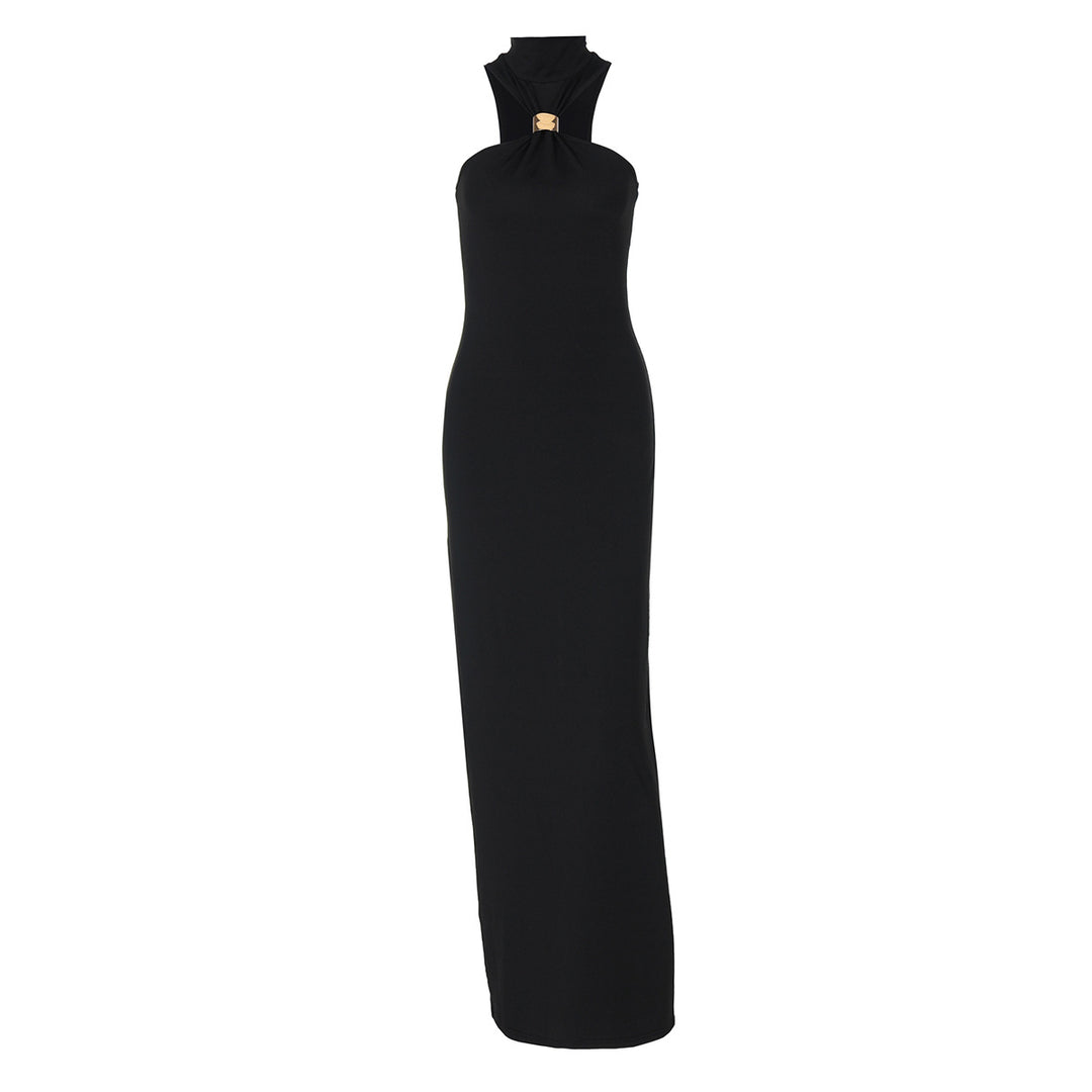 Dame Elegant Maxikjole med asymmetrisk halterdesign og tætsiddende snit Stilla