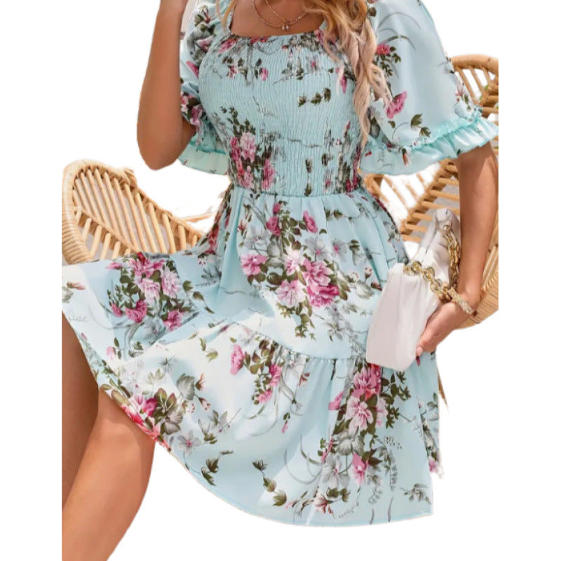 Femme Blomsterprint Smocked-Lagkjole Stilla