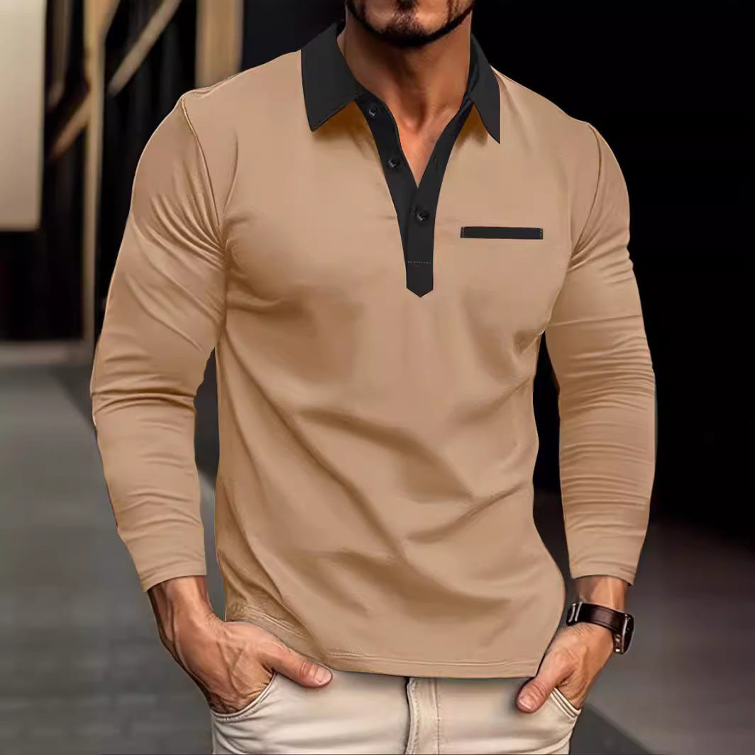 Herre Langærmet Polo T-shirt med moderne kontrastkrave og praktisk brystlomme Stilla