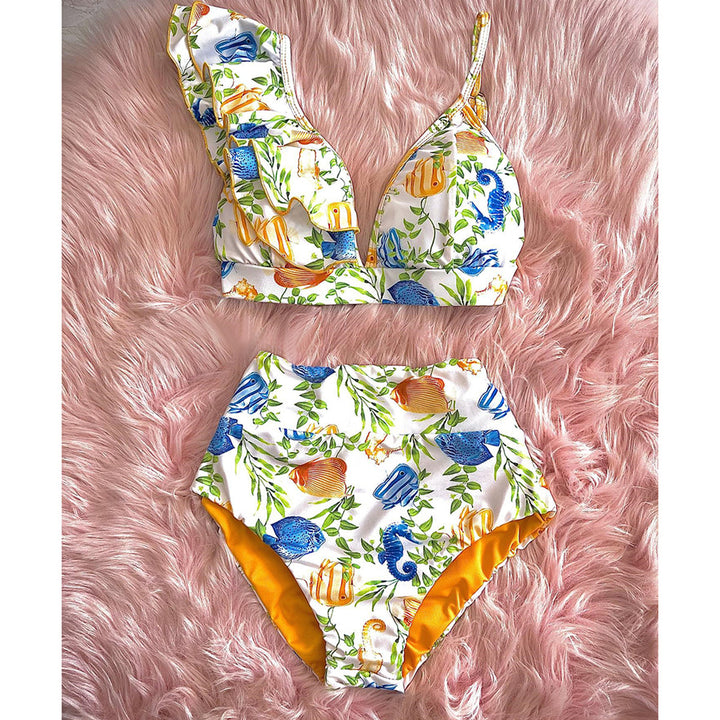 Dame bikini-sæt med asymmetrisk top og høj talje Stilla