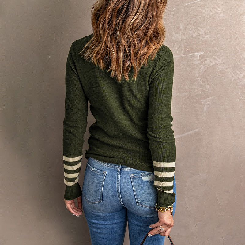 Kvinders strikket sweater med kontrasterende ærmekanter Stilla