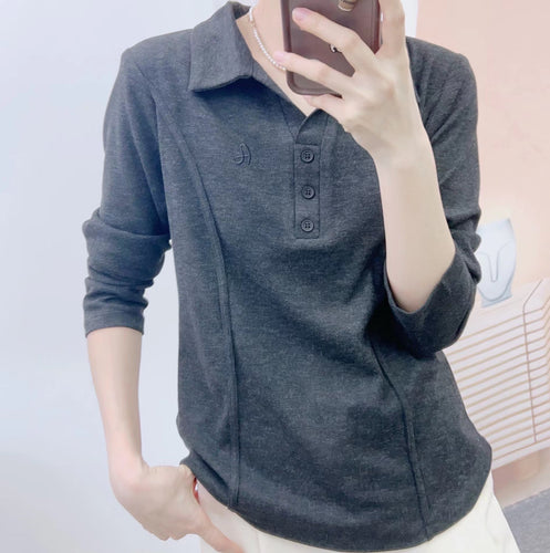Dame Langærmet Poloshirt med moderne krave og dekorative knapper Stilla