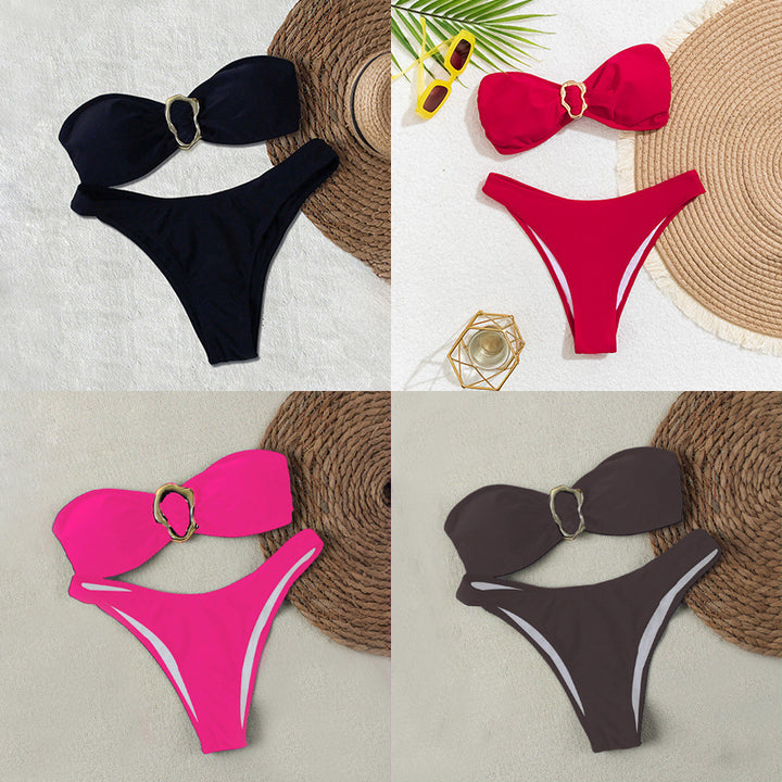 Dame Bandeau-bikini med elegant guldspringlås Skovae