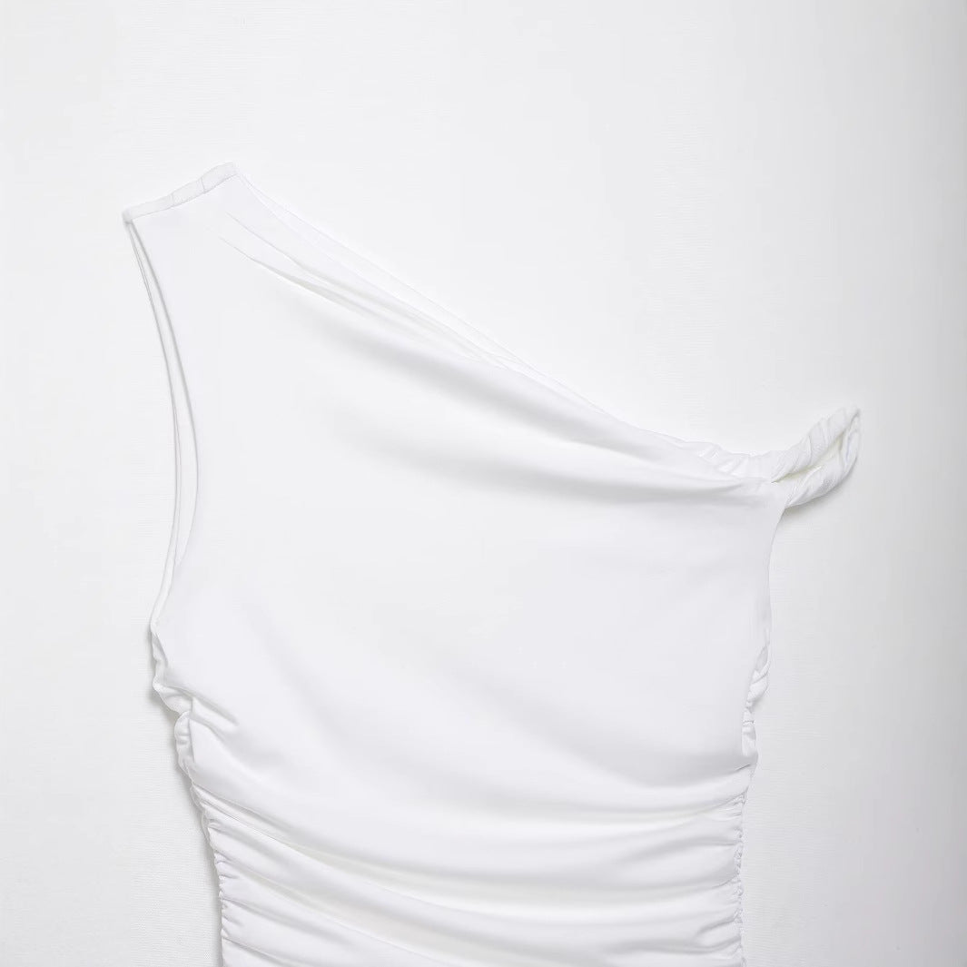 Femme En-skulder Rynkning Top Stilla