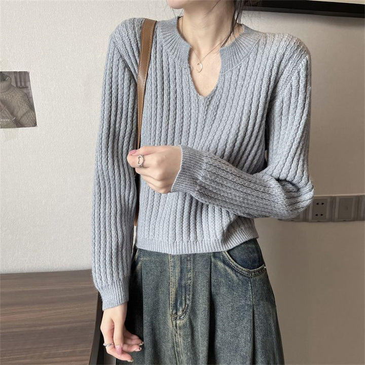 Femme Struktureret V-Hals Strikpullover Stilla