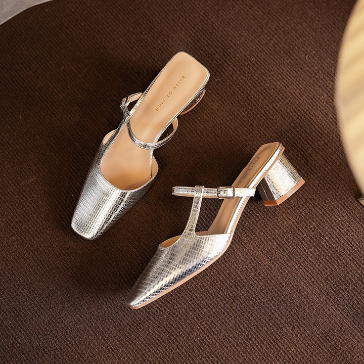Dame Elegant Spids-Tå Slingback-Hæle med Chunky Lav Blokhæl Stilla