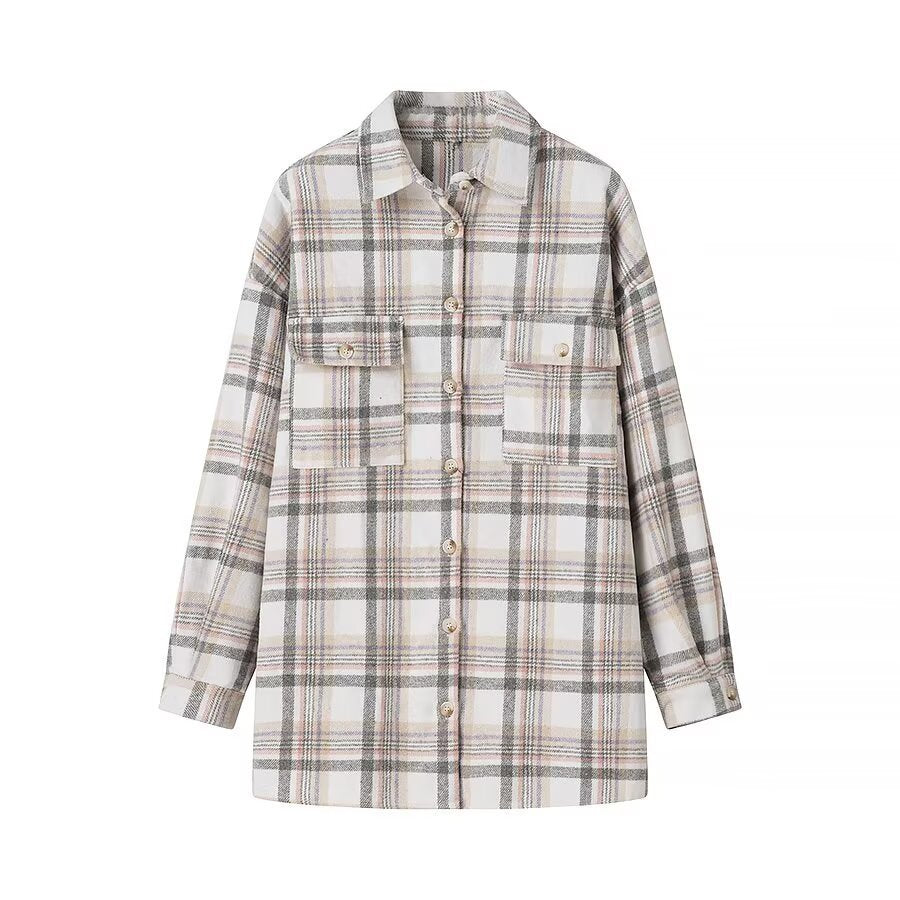Femme Karo Oversized Skjortejakke med Lommer Stilla