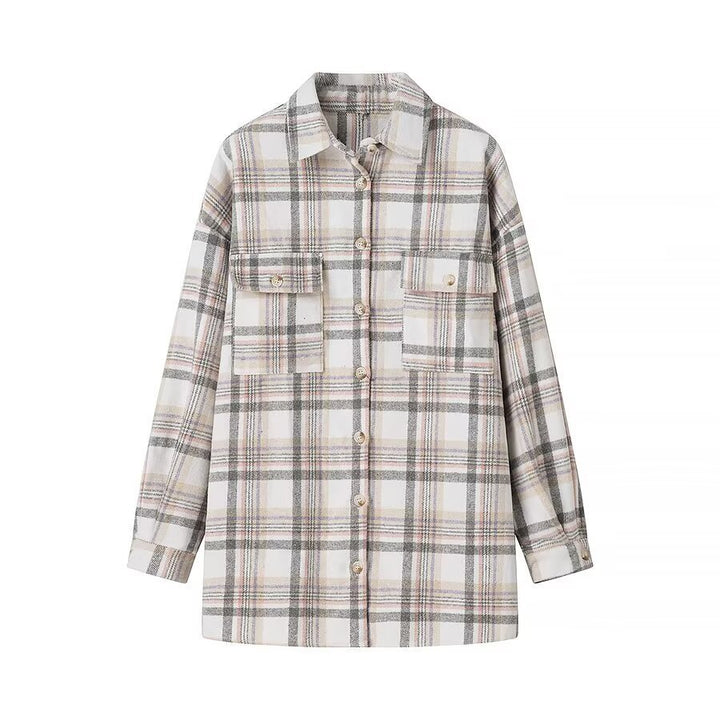 Femme Karo Oversized Skjortejakke med Lommer Stilla