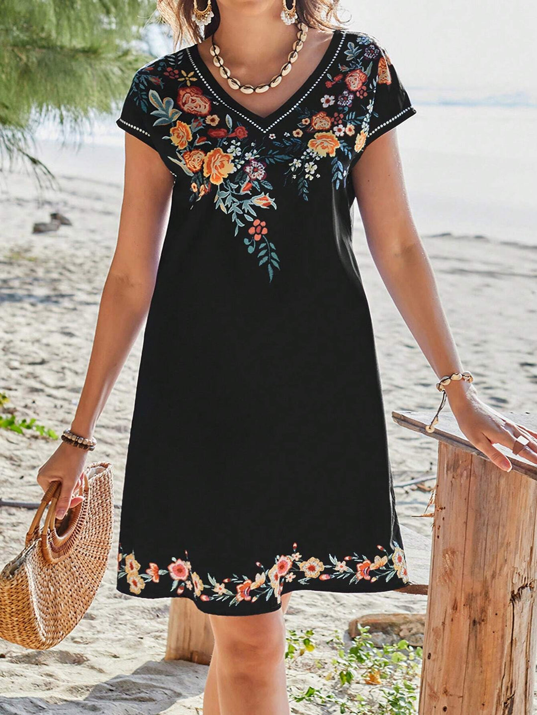 Dame Floral Broderet Strandkjole Stilla