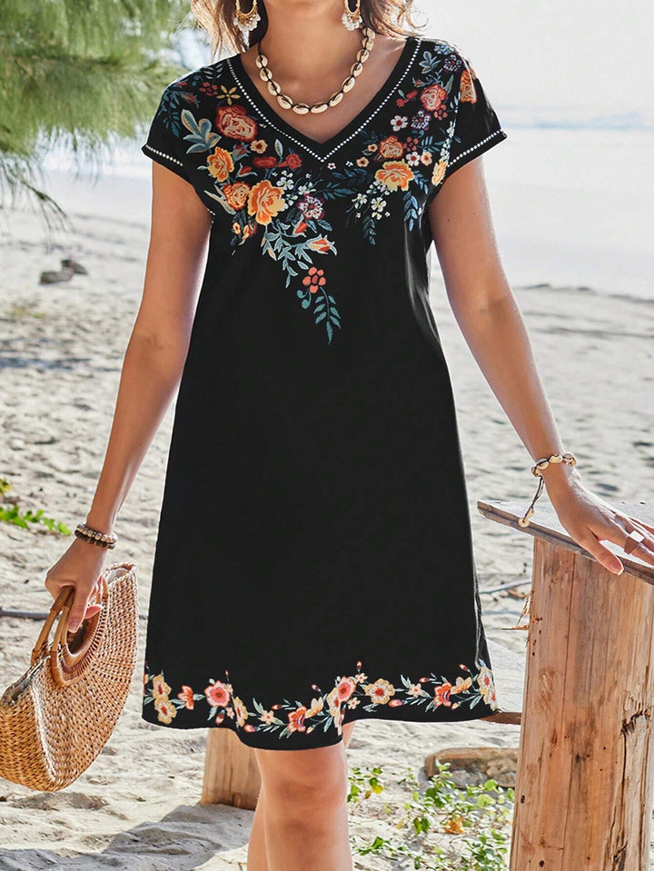 Dame Floral Broderet Strandkjole Stilla