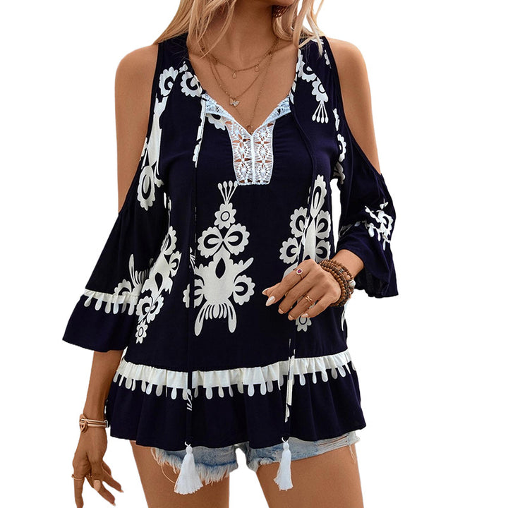 Dame Bohemian Cold Shoulder Top med klokkeærmer og kvaster-detaljer Stilla