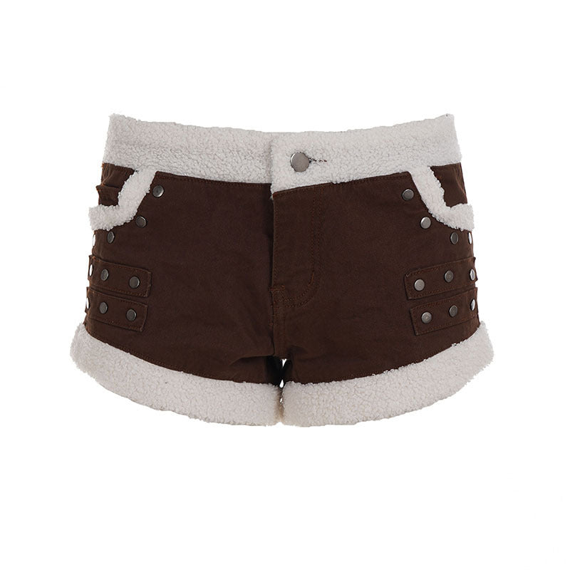 Dame Delikate Biker-shorts med fleece-besætning og metalnitter Skovae